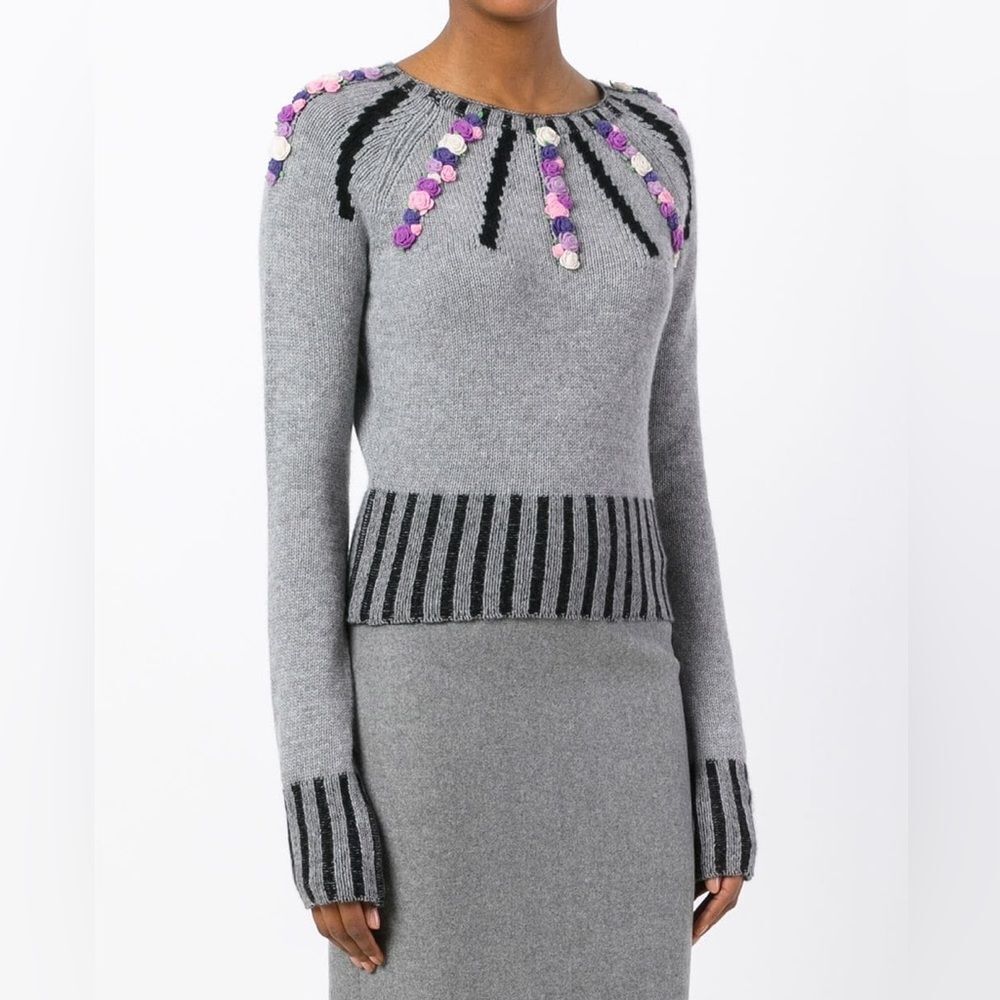 Olympia Le-Tan Cashmere Margot Embroidered Sweater in Grey Medium - Picture 2 of 15